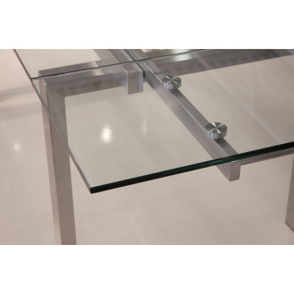 Mobital Cantro Dining Table - Brush, Clear Tempered Glass