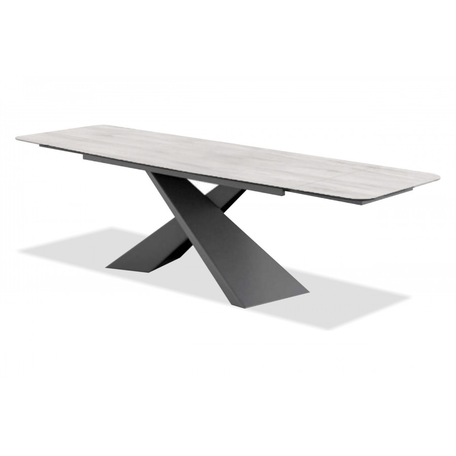 Mobital Century Dining Table with Double Extension - White Carrera, Ceramic