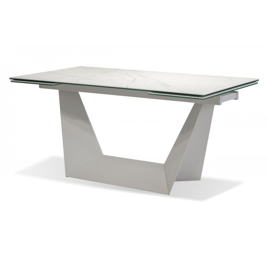 Mobital - Origami Dining Table with Double Extension in Carrera White, Ceramic