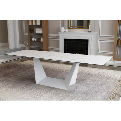 Mobital - Origami Dining Table with Double Extension in Carrera White, Ceramic