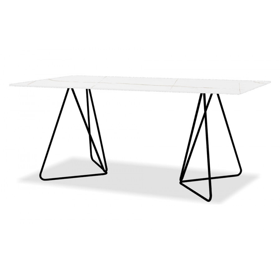 Mobital Papillon Dining Table - Sintered Lauren White, Black Legs