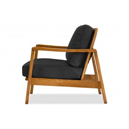 Mobital Craftsman Square Arms Lounge Chair - Black, Leather, Wood Natural Frame