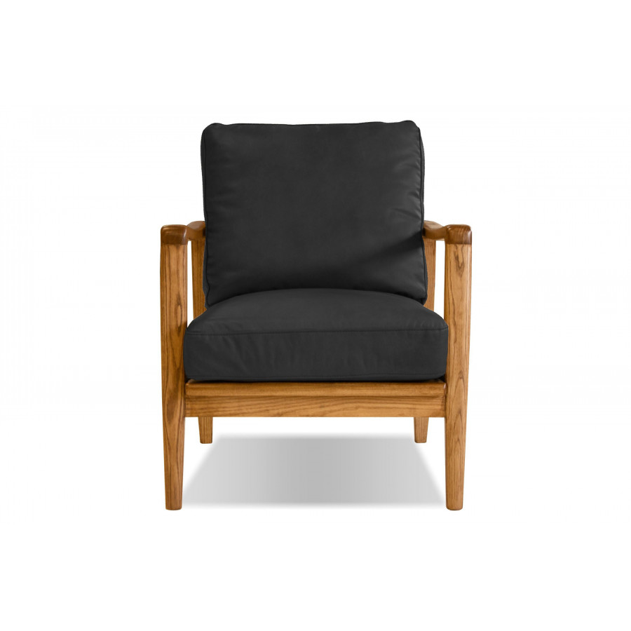 Mobital Craftsman Square Arms Lounge Chair - Black, Leather, Wood Natural Frame