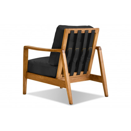 Mobital Craftsman Square Arms Lounge Chair - Black, Leather, Wood Natural Frame