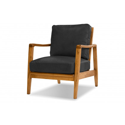 Mobital Craftsman Square Arms Lounge Chair - Black, Leather, Wood Natural Frame