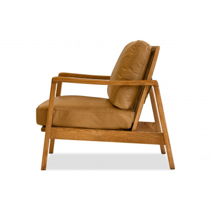 Mobital Craftsman Square Arms Lounge Chair - Tan, Leather, Wood Natural Frame