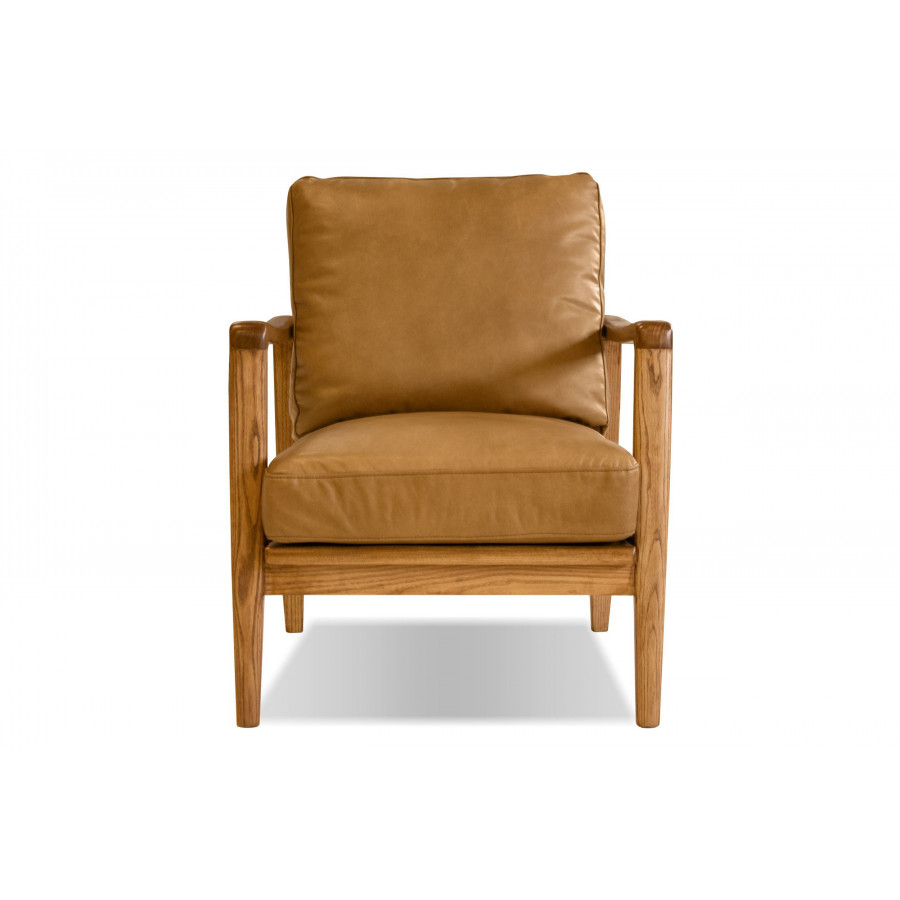 Mobital Craftsman Square Arms Lounge Chair - Tan, Leather, Wood Natural Frame