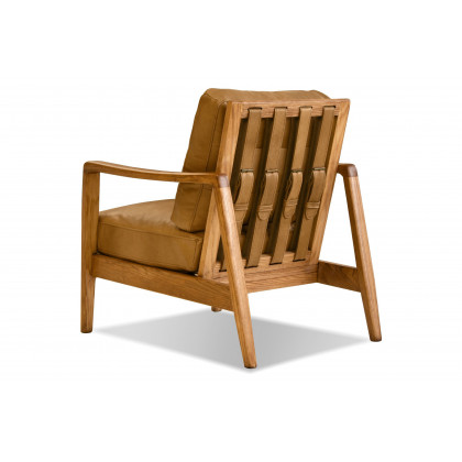 Mobital Craftsman Square Arms Lounge Chair - Tan, Leather, Wood Natural Frame