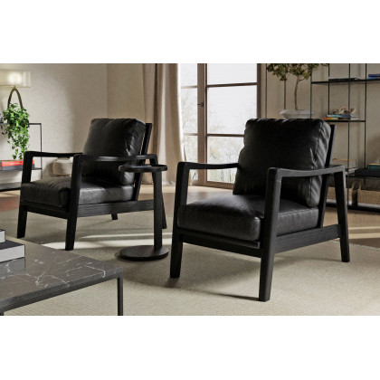 Mobital Craftsman Square Arms Lounge Chair - Black, Leather, Black Matte Frame