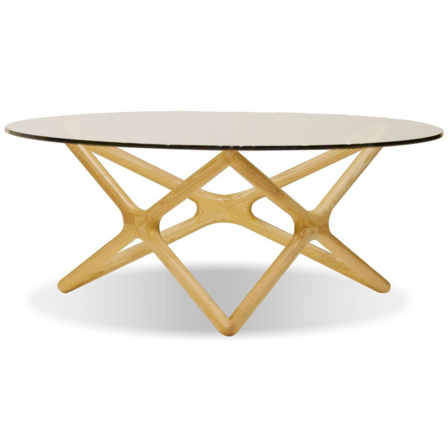 Mobital Quasar Round Coffee Table - Ash Natural, Clear Tempered Glass