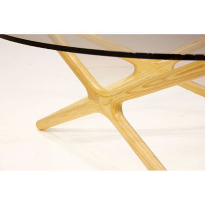 Mobital Quasar Round Coffee Table - Ash Natural, Clear Tempered Glass