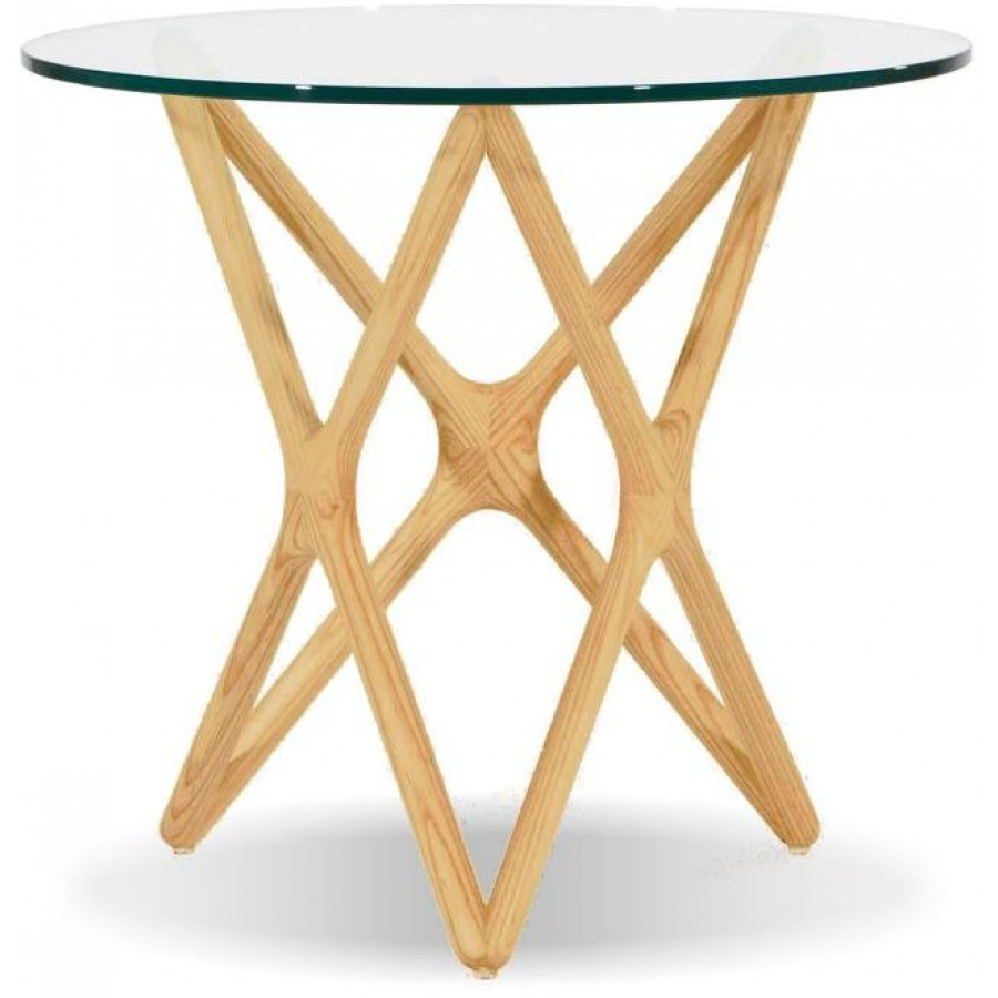 Mobital Quasar Low End Table - Ash Natural, Clear Tempered Glass