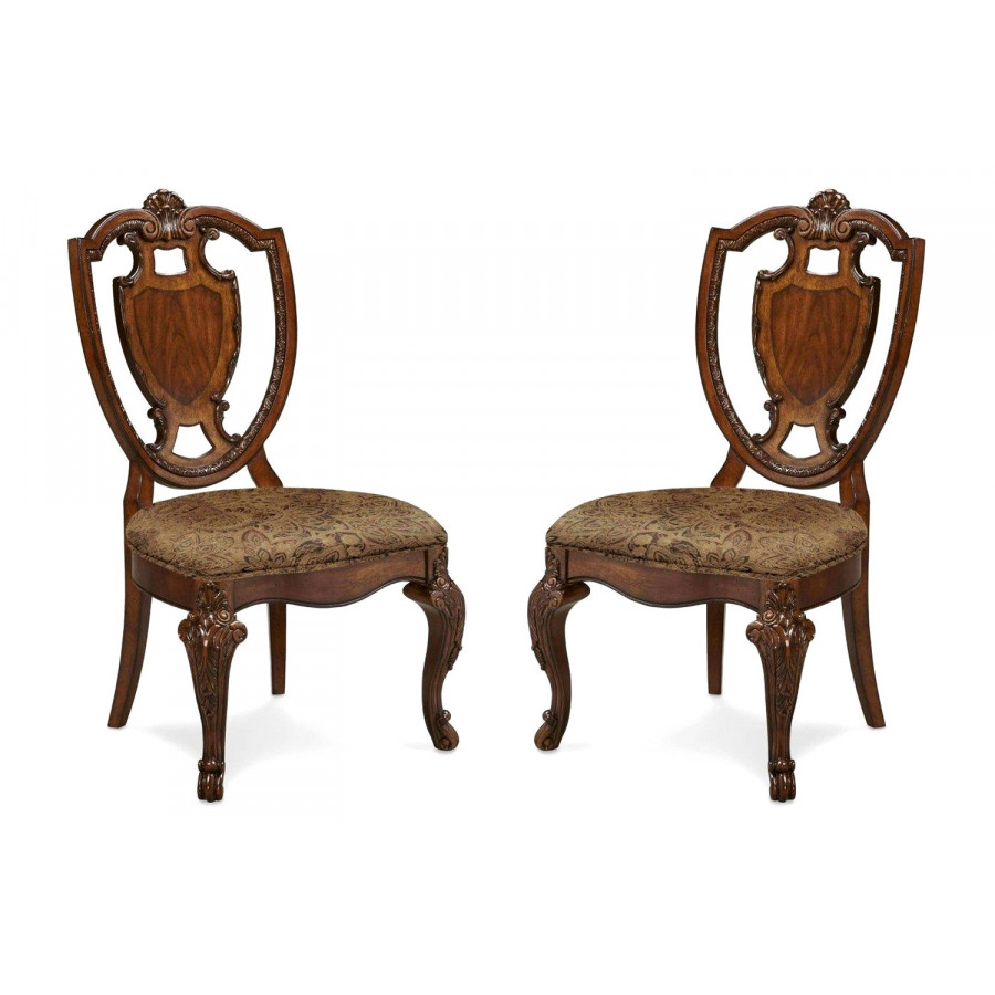 A.R.T. - Old World Shield Back Side Chair with Fabric Seat Set of 2