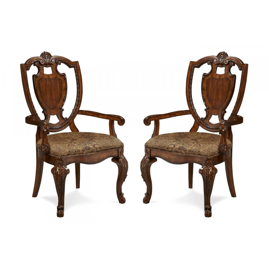 A.R.T. - Old World Shield Back Arm Chair with Fabric Seat Set of 2