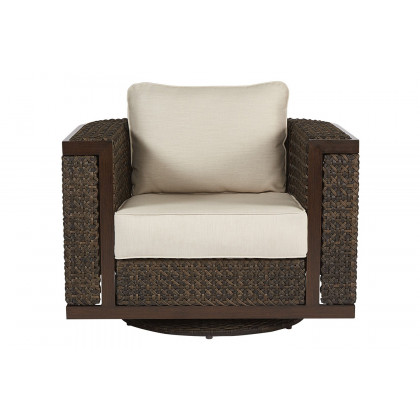 A.R.T. - Epicenters Ebony Brentwood Wicker Outdoor Swivel Rocking Club Chair