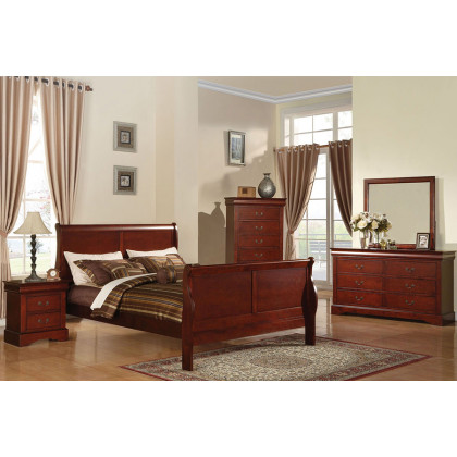 ACME Louis Philipe III Sleigh Bed - Cherry, California King Size