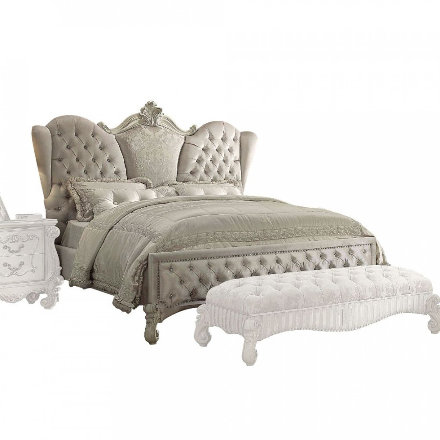 ACME Versailles CK Bed - Ivory Velvet/Bone White