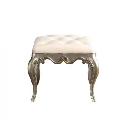 ACME - Esteban Vanity Stool in Ivory Velvet/Antique Champagne