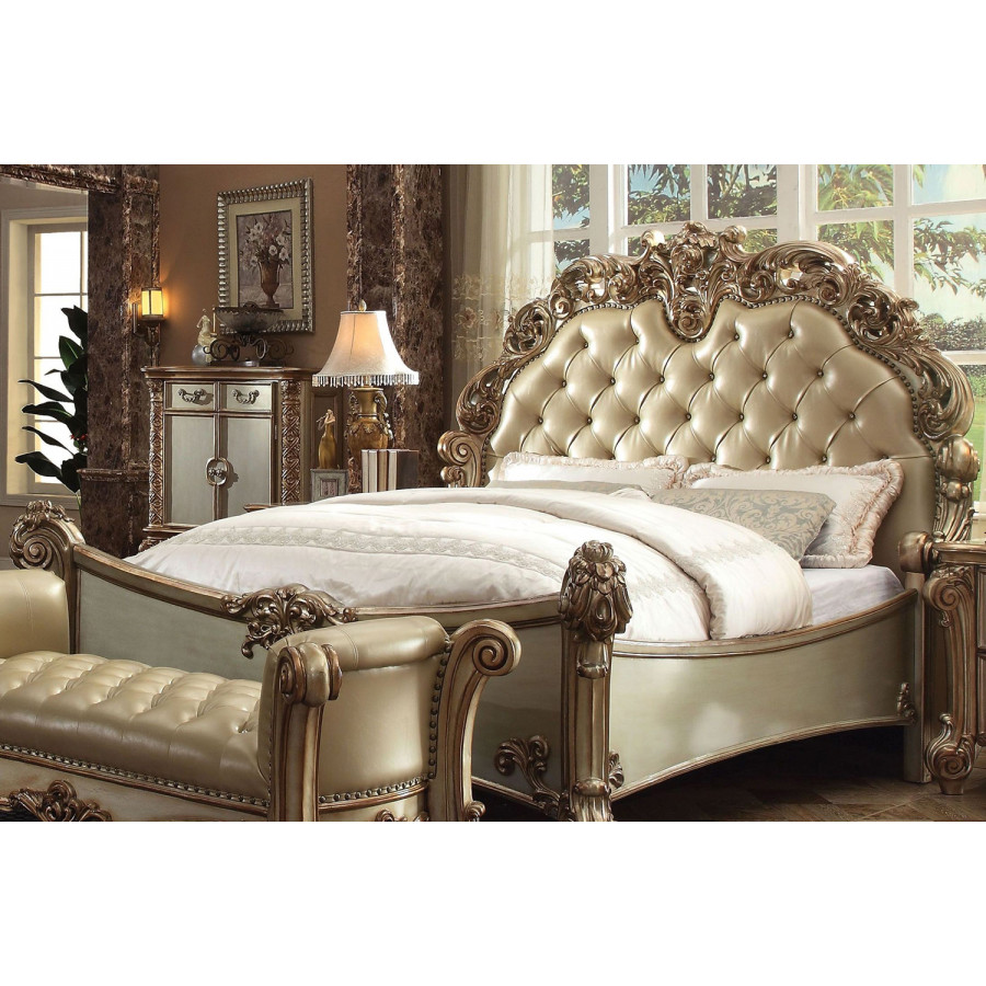 ACME Vendome Upholstered Panel Bed - Bone Gold Patina, King Size