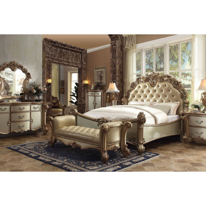 ACME Vendome Upholstered Panel Bed - Bone Gold Patina, King Size