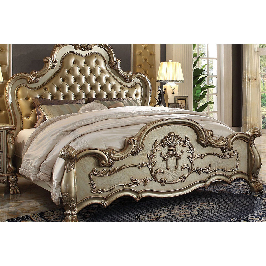 ACME Dresden Panel Bed - Bone Gold Patina, King Size