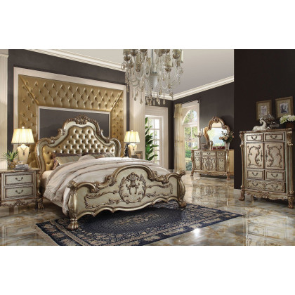 ACME Dresden Panel Bed - Bone Gold Patina, King Size