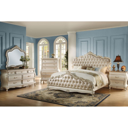 ACME Chantelle Bed with Button Tufted Panels Pearl White - King Size
