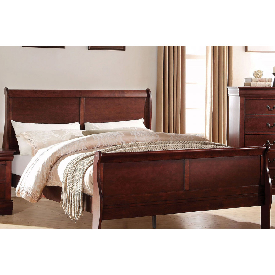 ACME Louis Philipe Sleigh Bed - Cherry Brown, Queen Size