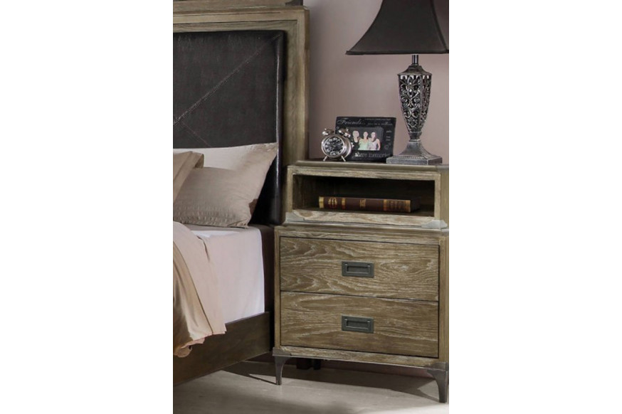 ACME™  - Athouman 2 Drawer Nightstand with USB in Weathered Oak