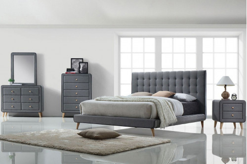 ACME™ Valda Light Gray Platform Upholstered Bed - King Size