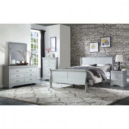 ACME Louis Philipe Sleigh Bed - Platinum, Queen Size