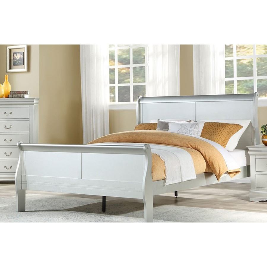 ACME Louis Philipe Sleigh Bed - Platinum, Queen Size