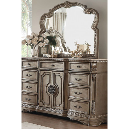 ACME Northville Dresser Antique Silver - with Marble Top