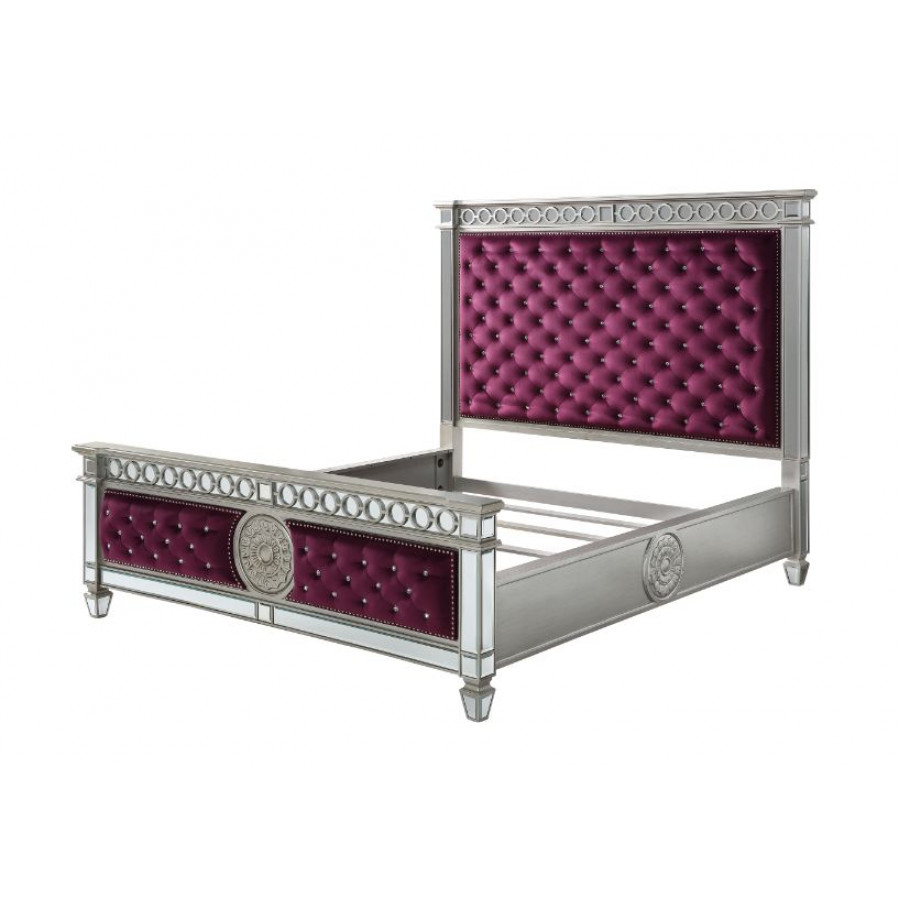 ACME Varian CK Bed - Burgundy Velvet/Mirrored
