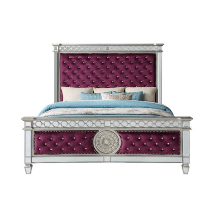 ACME Varian CK Bed - Burgundy Velvet/Mirrored