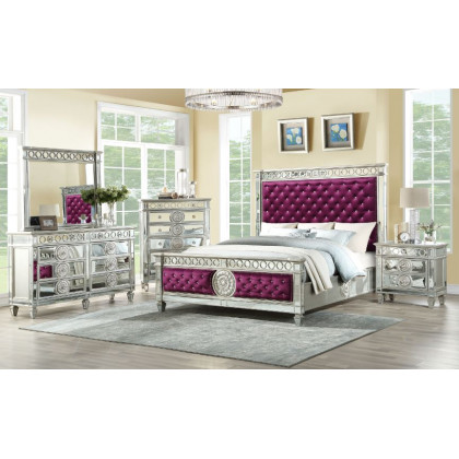 ACME Varian CK Bed - Burgundy Velvet/Mirrored