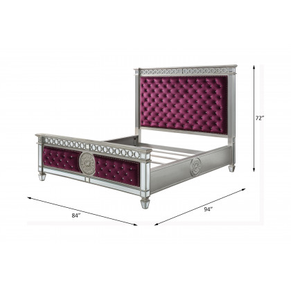 ACME Varian CK Bed - Burgundy Velvet/Mirrored