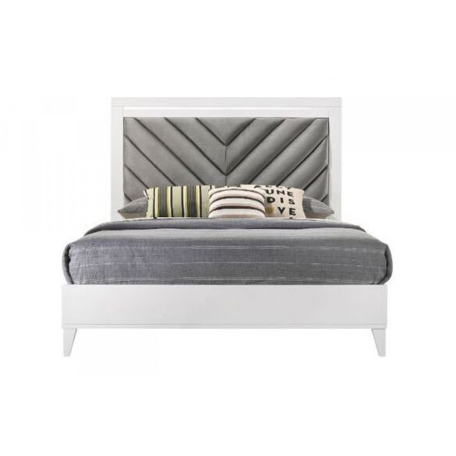 ACME Chelsie Bed - Eastern King Size, Gray Fabric and White Finish