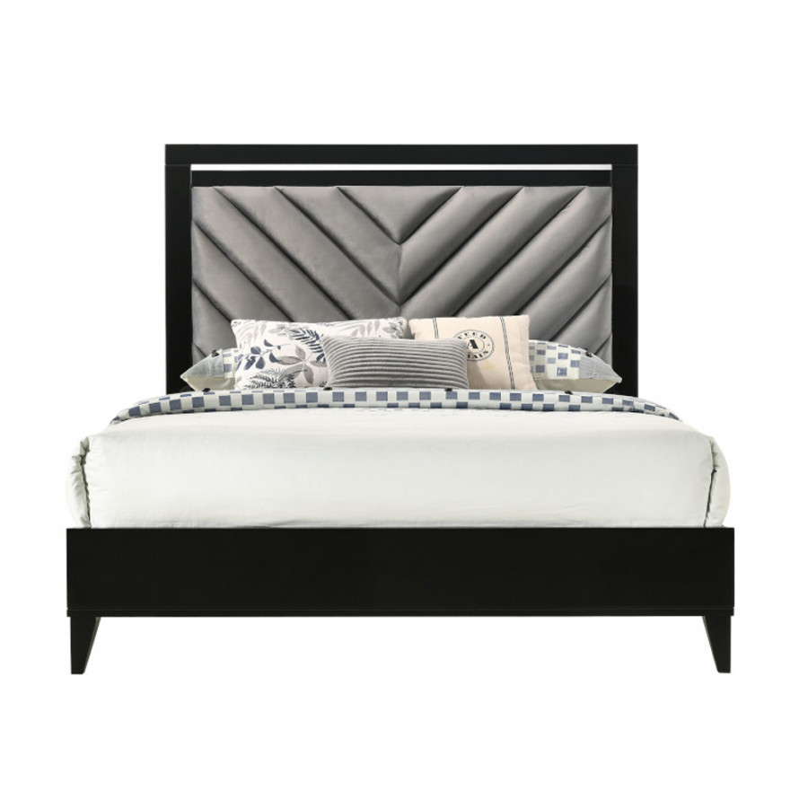 ACME Chelsie Bed - Eastern King Size, Gray Fabric and Black Finish