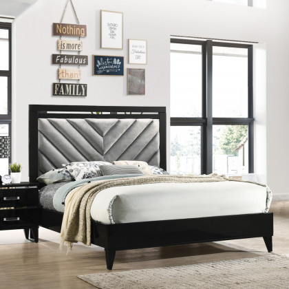 ACME Chelsie Bed - Queen Size, Gray Fabric and Black Finish