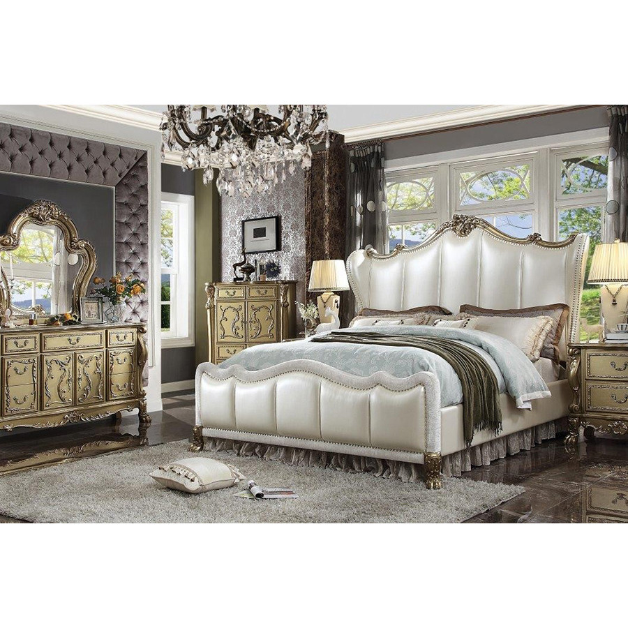 ACME - Dresden II Pearl White/Gold Patina Bed