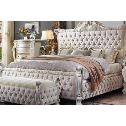 ACME - Picardy Poster Upholstered Bed Antique Pearl