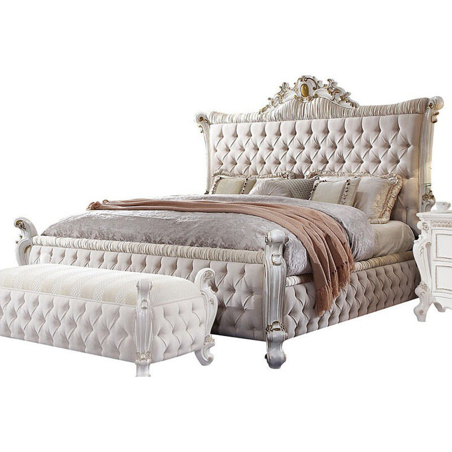 ACME - Picardy Poster Upholstered Bed Antique Pearl