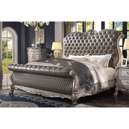 ACME Dresden Sleigh Bed - Vintage Bone White, Queen Size