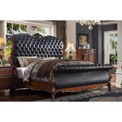 ACME Dresden Sleigh Bed - Cherry Oak, Queen Size