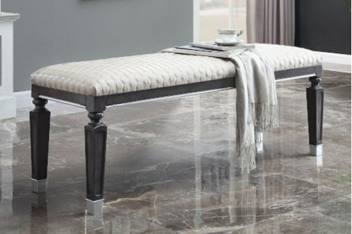 ACME™  - House Beatrice Bench with Two Tone Beige Fabric in Charcoal and Light Gray Finish