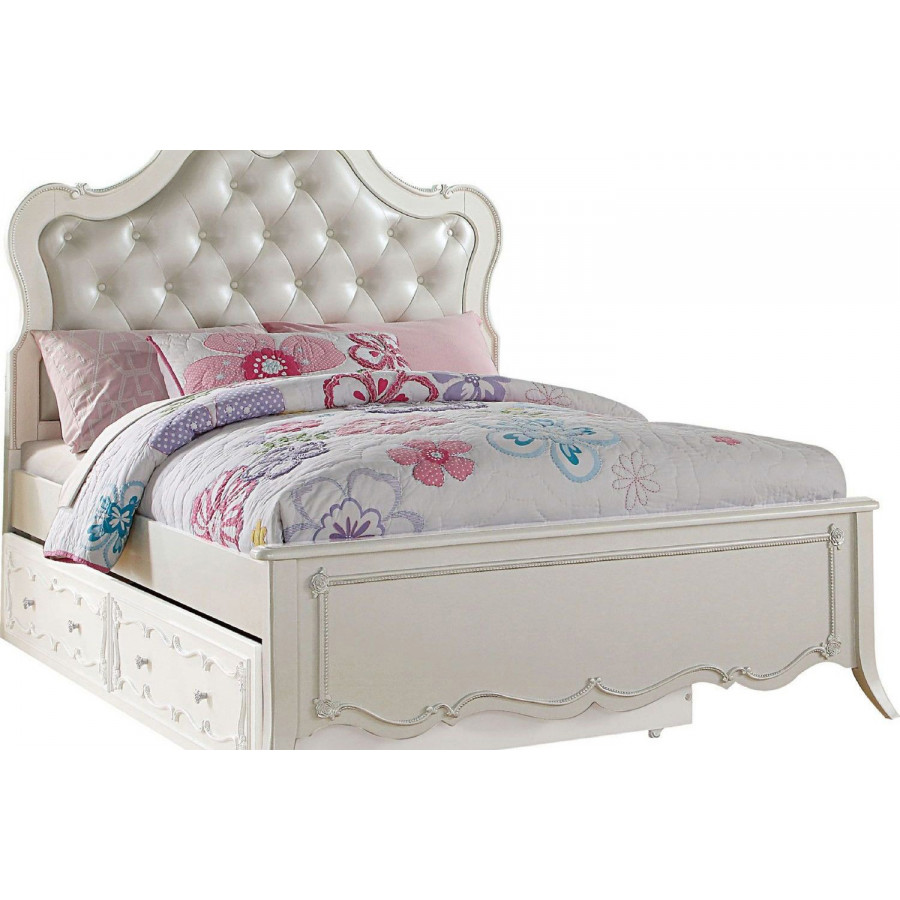 ACME Edalene Pearl White Upholstered Panel Bed - Full Size