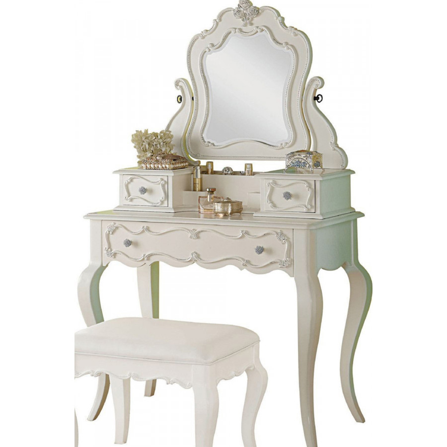 ACME - Edalene Vanity Desk with Mirror in Pearl White