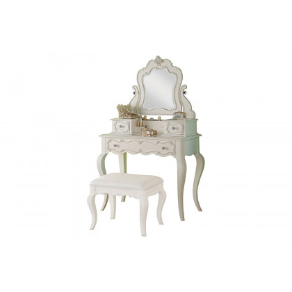 ACME - Edalene Vanity Desk with Mirror in Pearl White