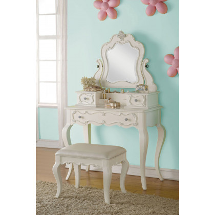 ACME - Edalene Vanity Desk with Mirror in Pearl White